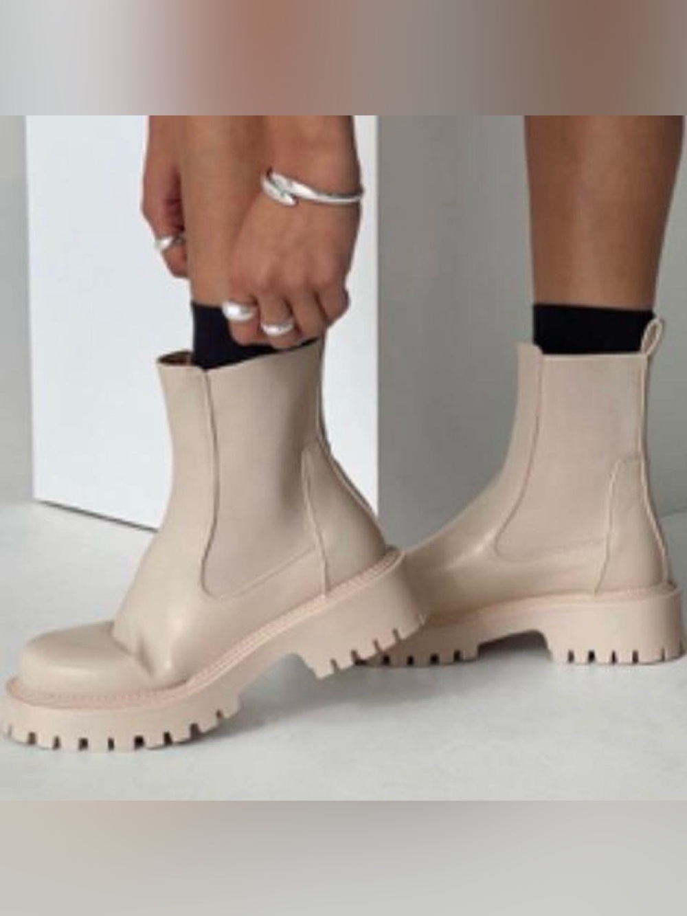 Princess Polly Women's Chunky Chelsea Boots in Beige